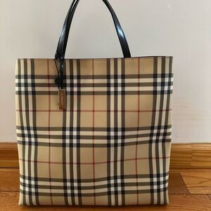 Burberry Tan and Black Check Tote Bag